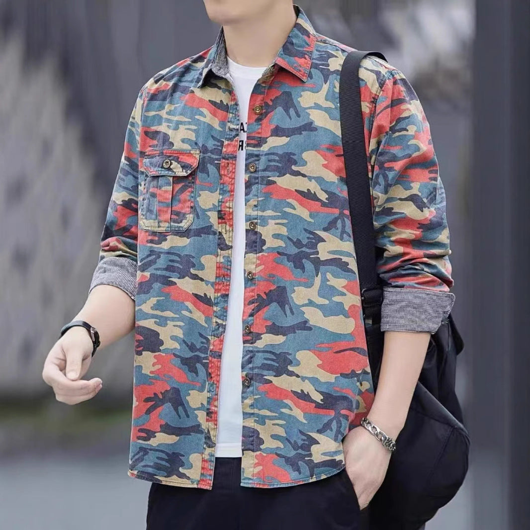 Men's Retro Loose Camouflage Long Sleeve Jacket
